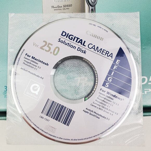 Canon PowerShot SD550 Digital Elph CB-2LU Charger Manuals, Box, Disc *No Camera* - Picture 6 of 12